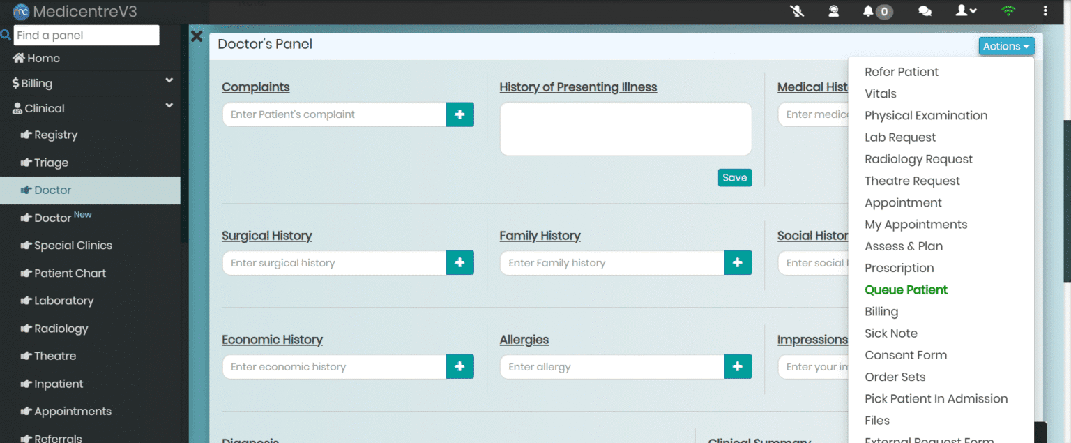 MedicentreV3 Laboratory Module displaying Smart Test Requests where Doctors sends lab requests directly to the lab