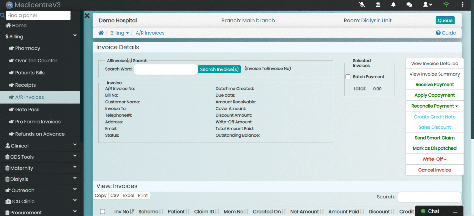 MedicentreV3 Over the Counter Module displaying Integrated Pharmacy & Billing - linking directly with billing, insurance schemes and payment gateways like M-PESA and eTIMS