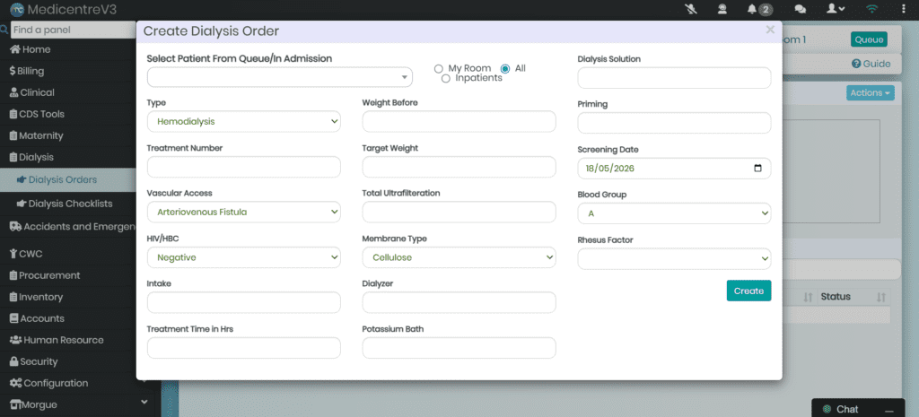 Dialysis order management