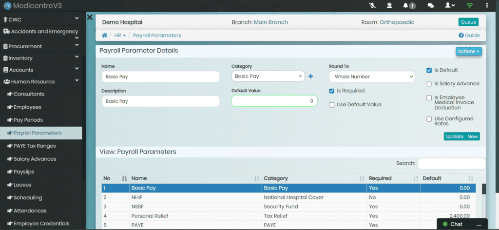 Payroll Parameter Details