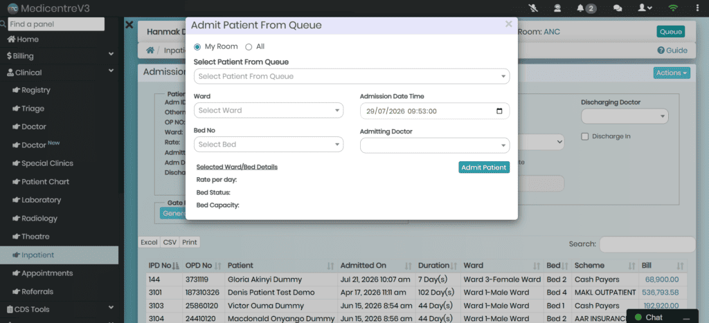 Flexible patient admission