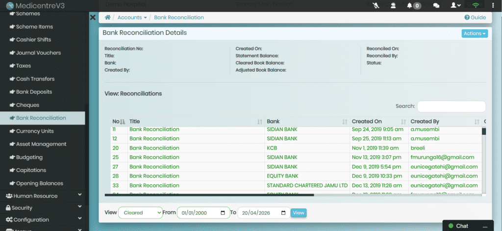 Bank reconciliation