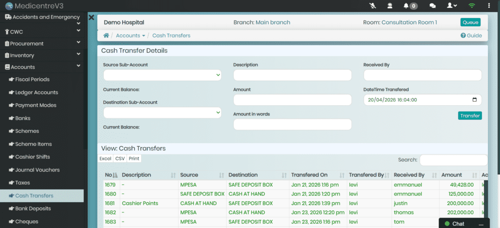 Internal fund movement